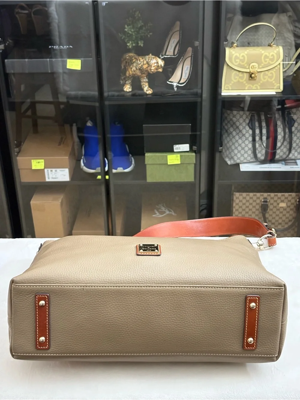 Dooney & Bourne Large Taupe Pebble Leather Hobo Handbag